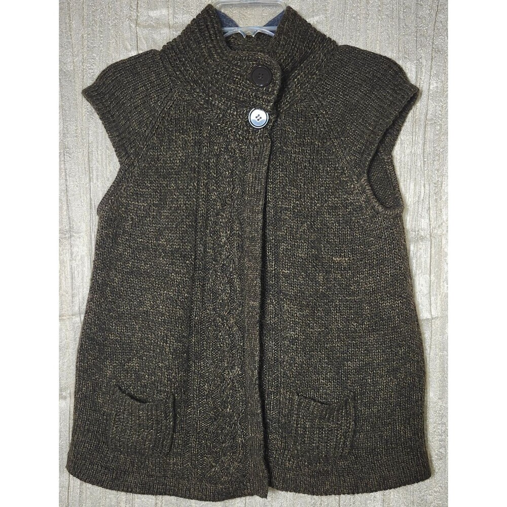 Hooked Up Brown Cable Knit Sweater Vest Button Front Pockets Medium